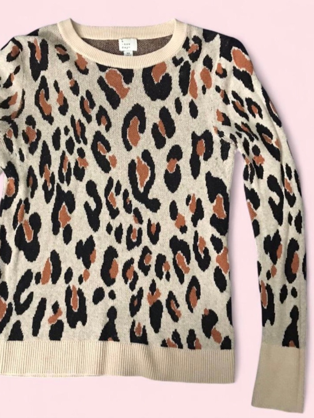 a new day Leopard Print Crewneck Sweater - Cream, Black & Brown
